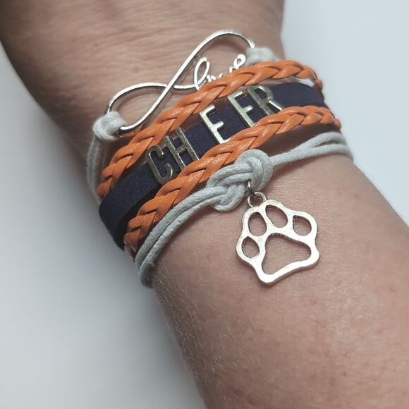 524 Blue White Orange Infinity‎ Love Cheer Paw Print Tennis Bracelet - Picture 1 of 6